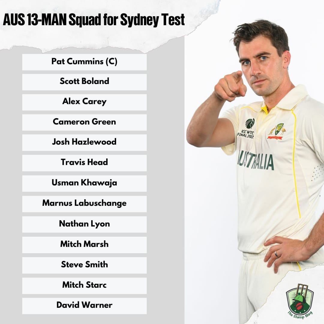 Sydney Test: Australia Announce 13 Man Squad for 3rd Test Against Pakistan