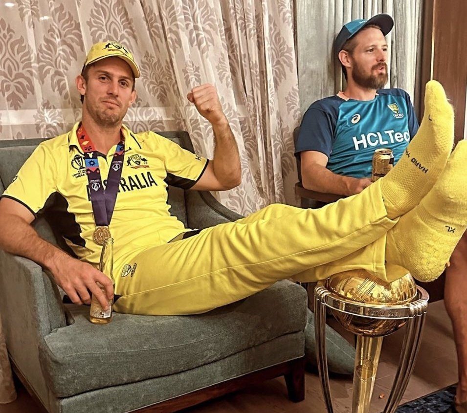 Mitchell Marsh Responds to Viral Image Resting His Legs on World Cup Trophy